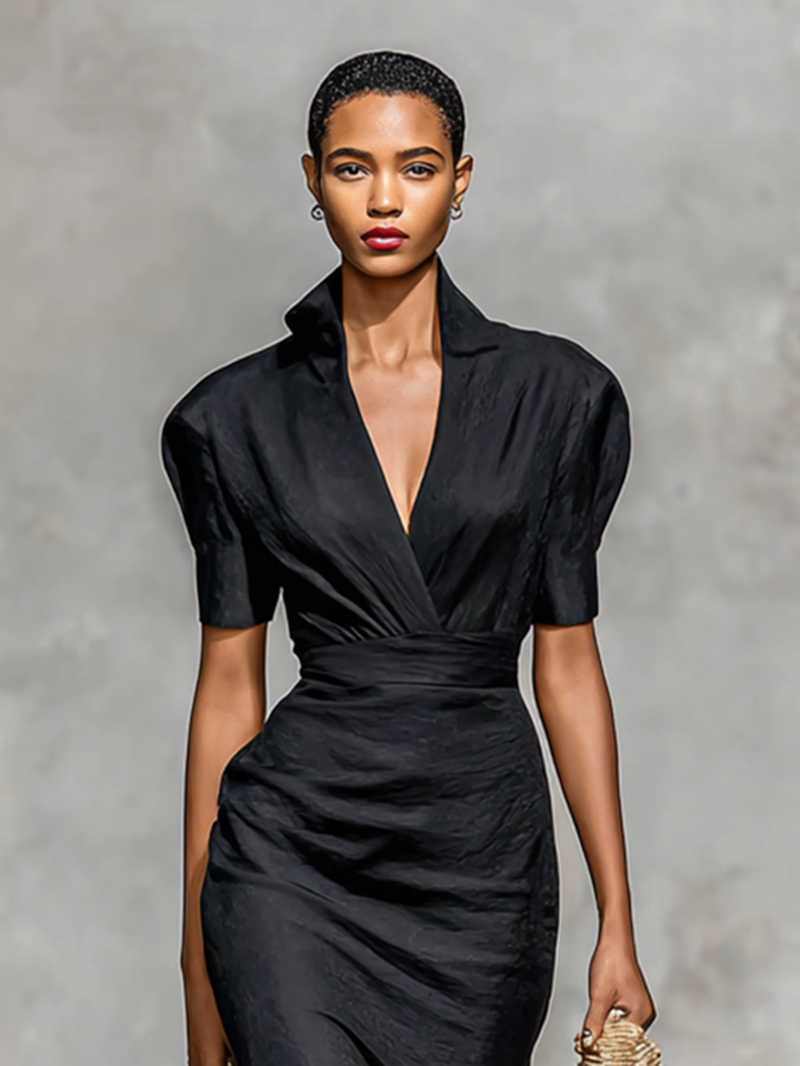 Melania | Short Sleeved V-neck Maxi Dress