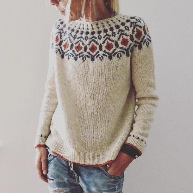 Judy | Women's Chunky Knit Jumper with Geometric Pattern