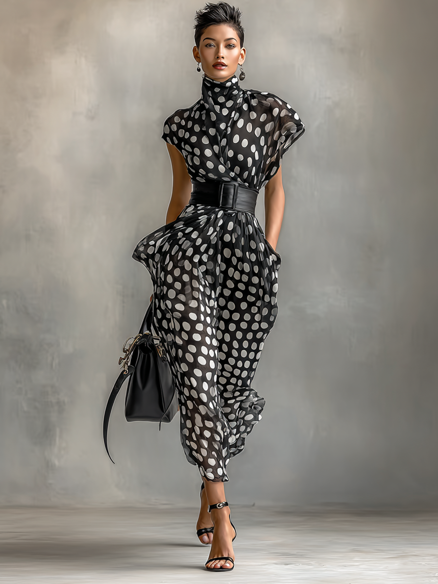 Amelia | Elegant Polka Dot Turtleneck Dress