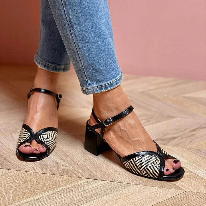 RACHELE | WOVEN FABRIC SANDALS WITH WIDE HEEL