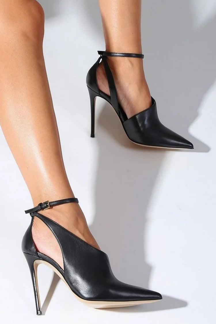 FLAVIA | POINTED TOE COURT SHOES WITH ANKLE STRAP
