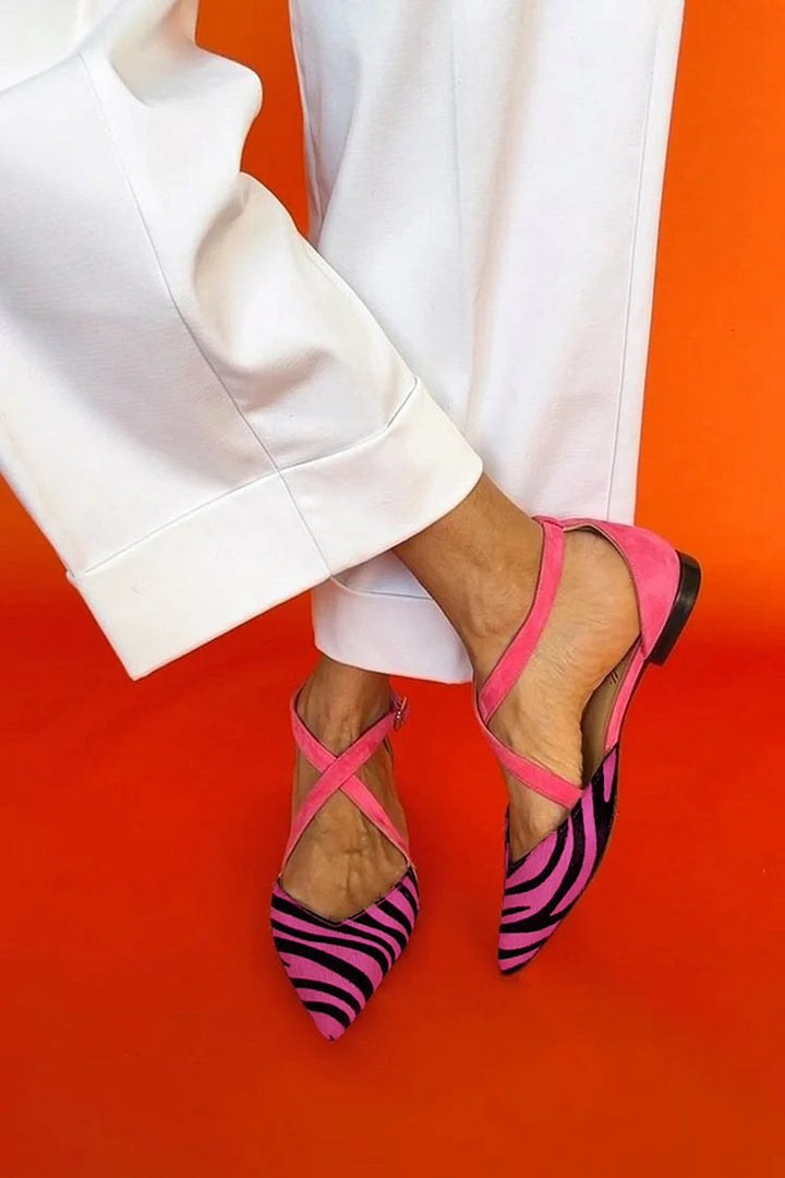 LUCREZIA | Elegant ballet flats with zebra details and glamorous pink straps