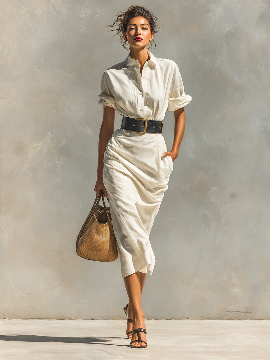 Massie | Women's Midi Dress with Short Sleeves