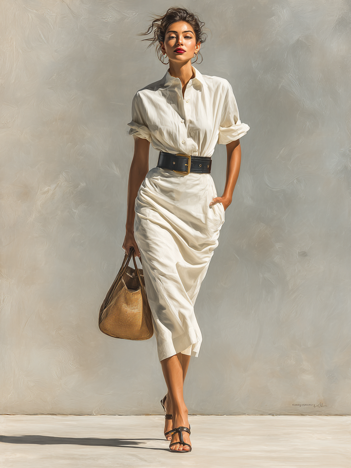 Massie | Women's Midi Dress with Short Sleeves