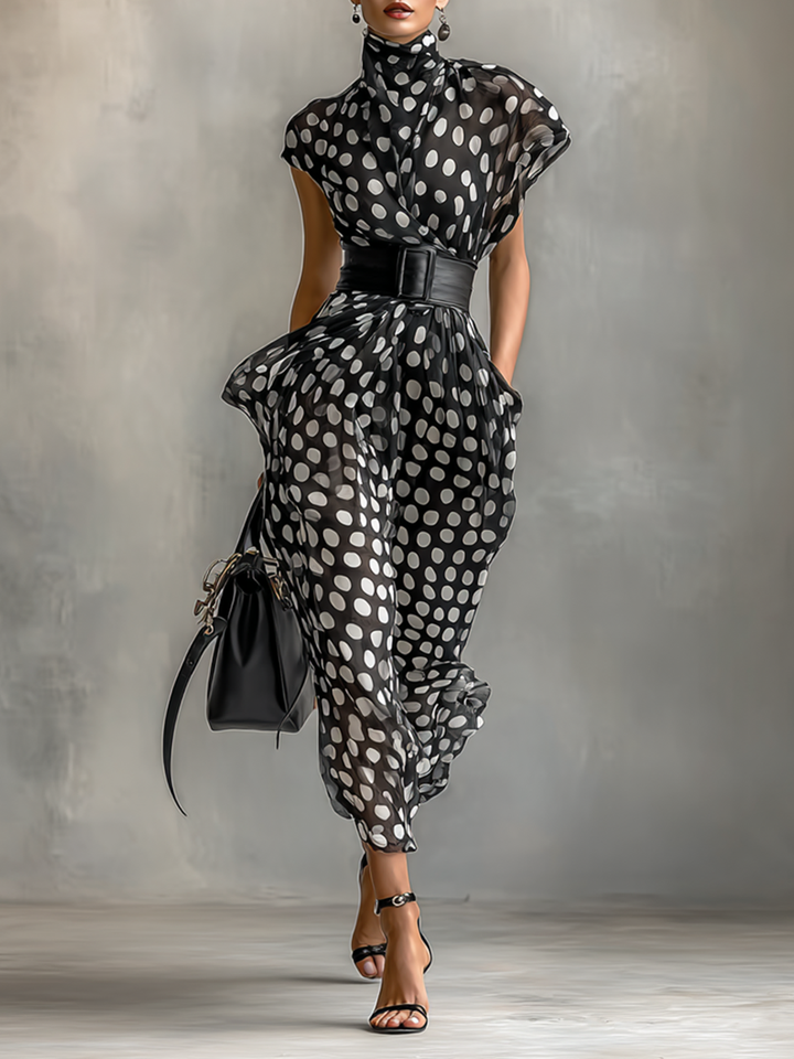 Amelia | Elegant Polka Dot Turtleneck Dress