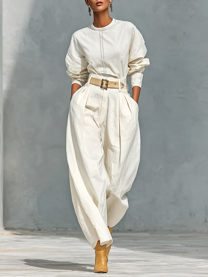 Janessa | Long Sleeve Shirt and Wideleg Trousers Set