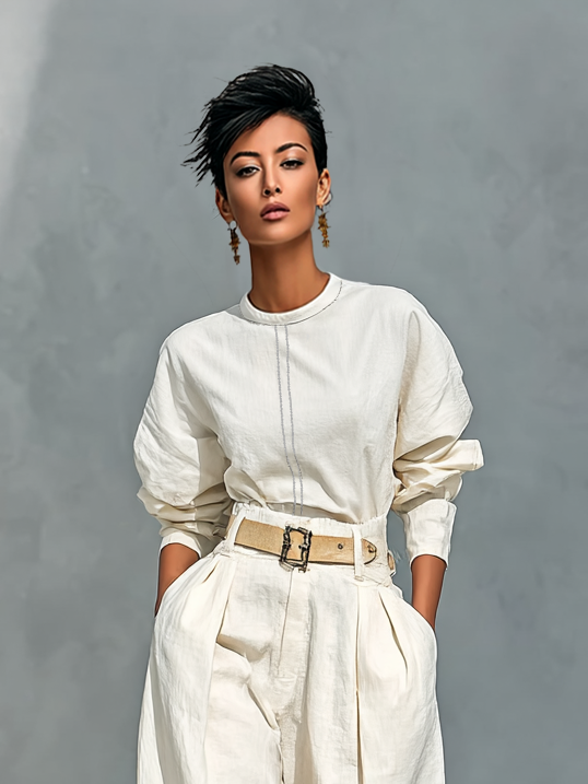 Janessa | Long Sleeve Shirt and Wideleg Trousers Set