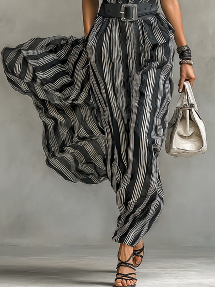 Emery | Striped Maxi Dress with Short Sleeves