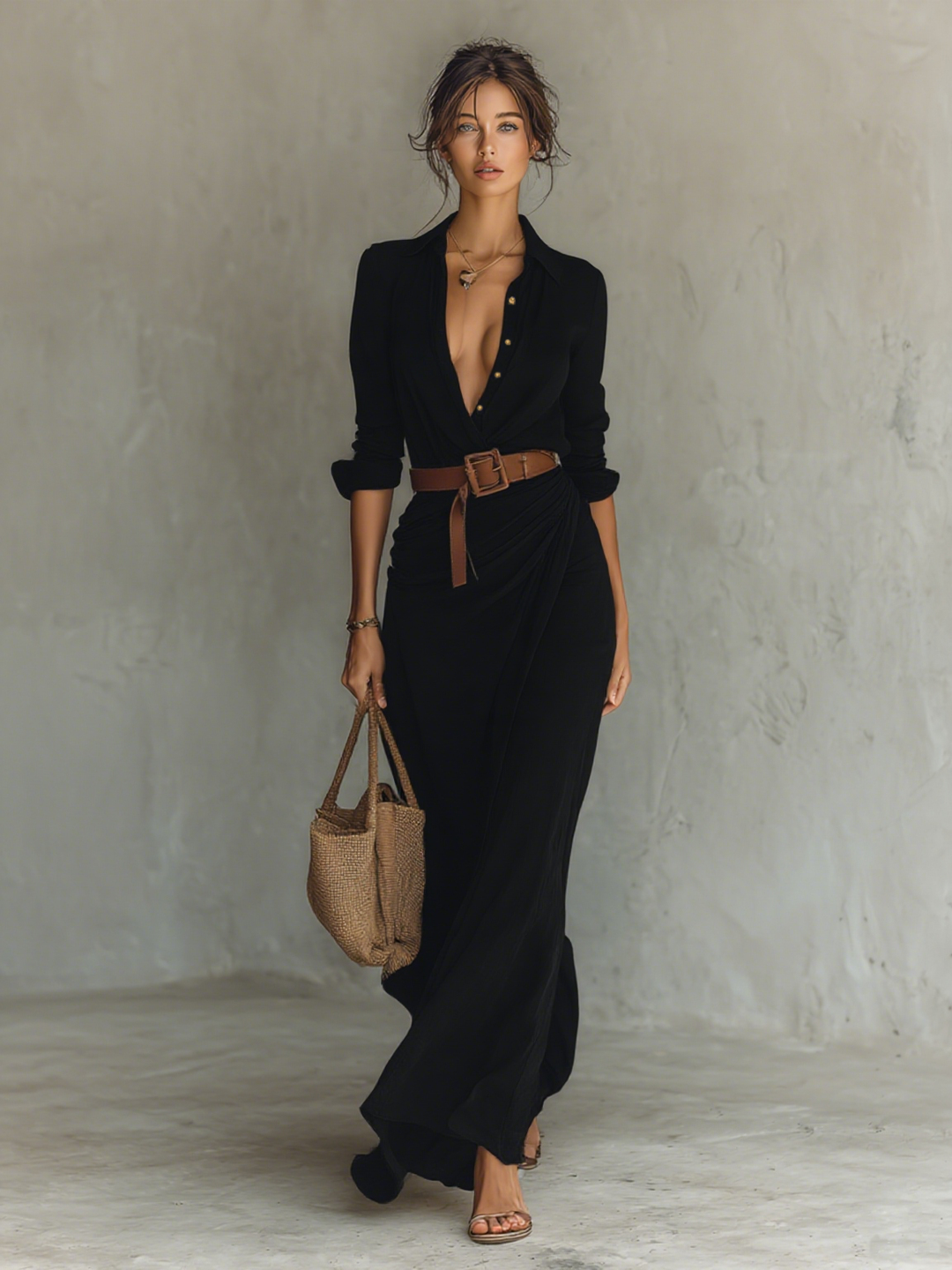 Keziah | Long Maxi Dress with Notched Collar