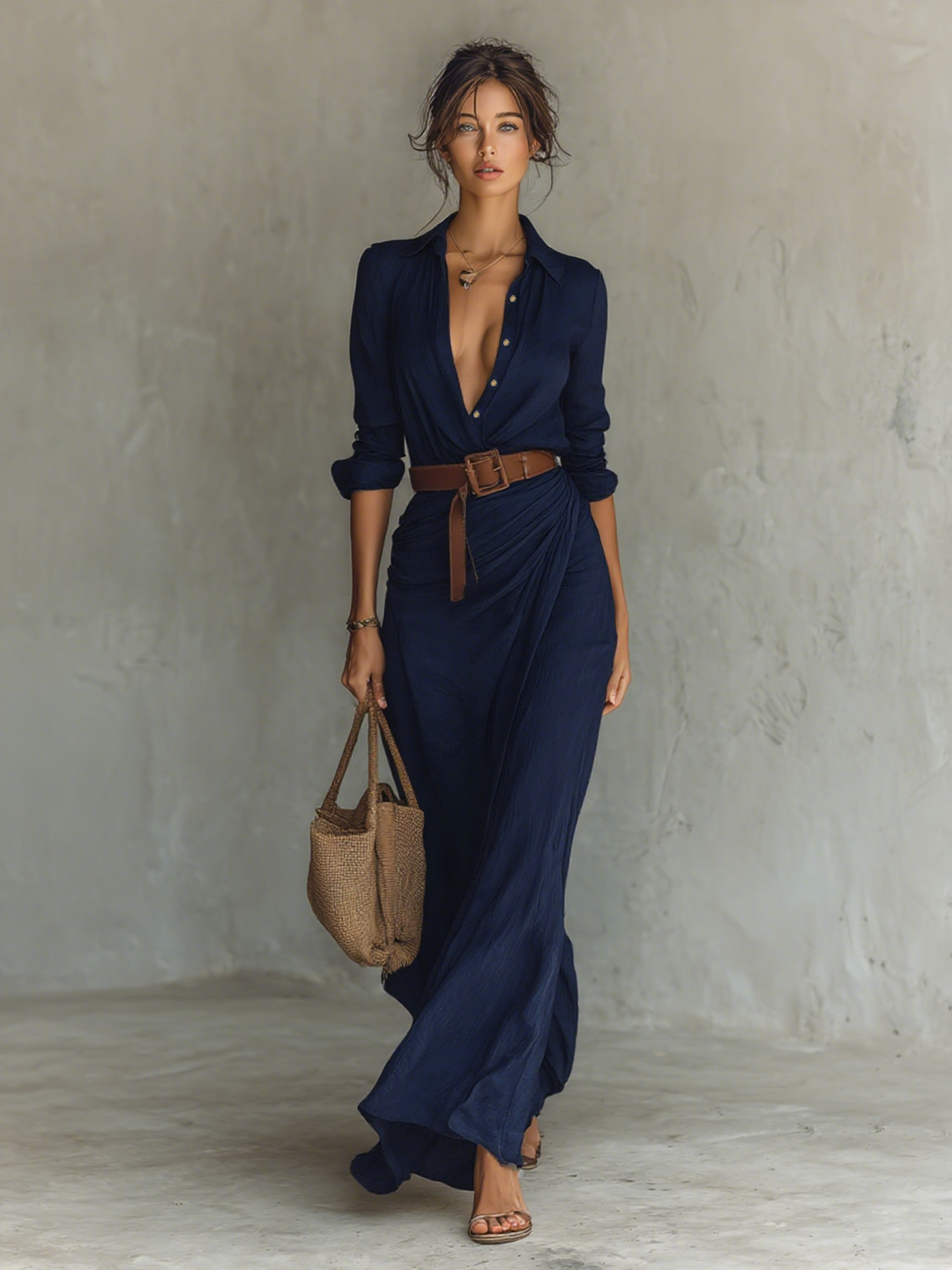 Keziah | Long Maxi Dress with Notched Collar