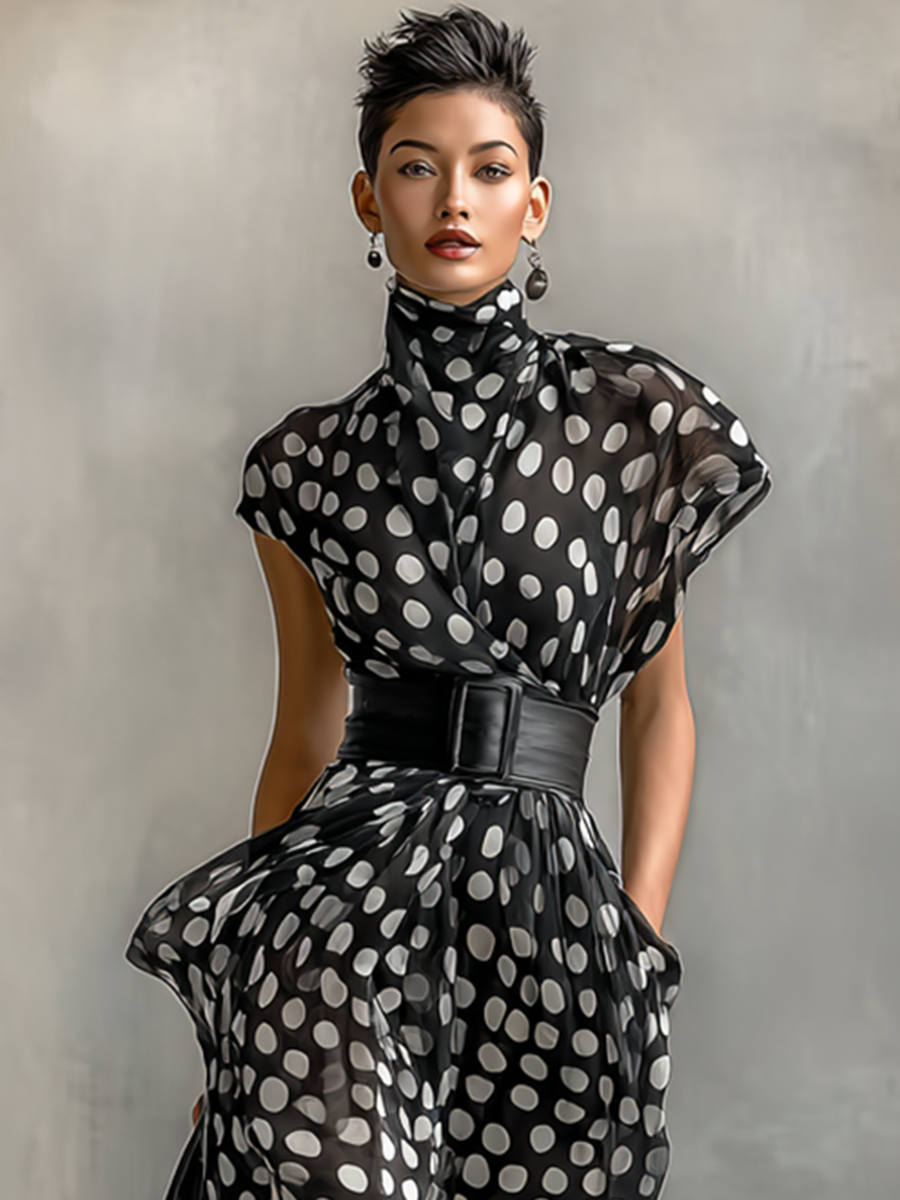 Amelia | Elegant Polka Dot Turtleneck Dress