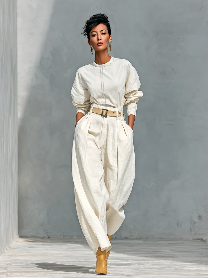 Janessa | Long Sleeve Shirt and Wideleg Trousers Set