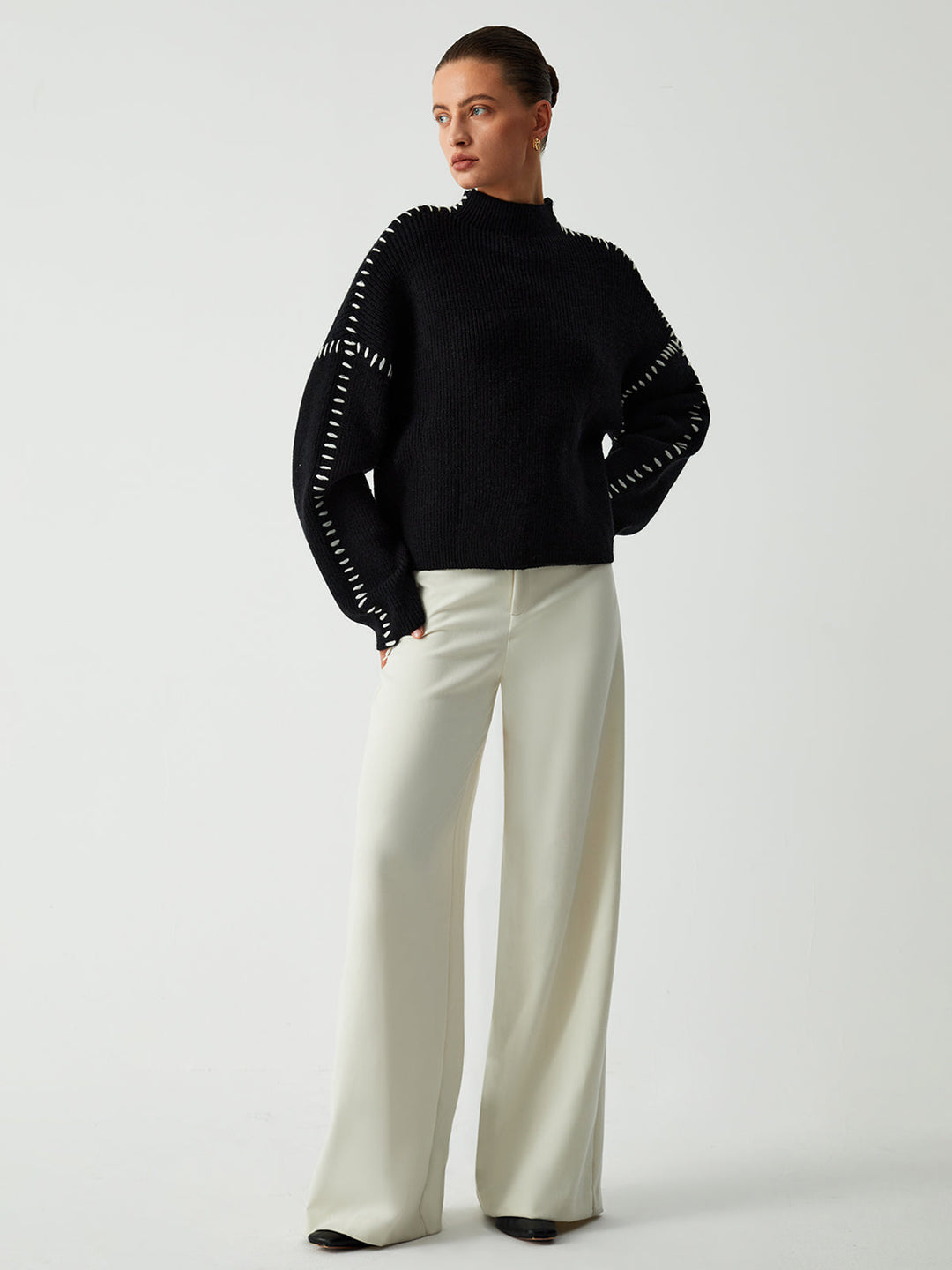 Alma | Oversized Turtleneck Jumper with Piqué Details