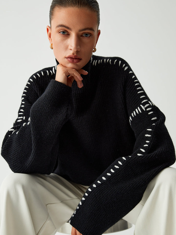 Alma | Oversized Turtleneck Jumper with Piqué Details