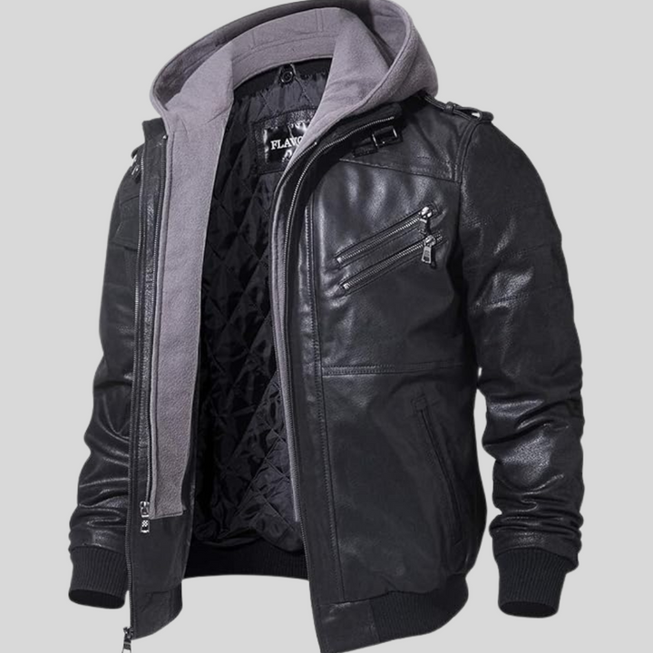 Louie | Leather jacket with detachable hood