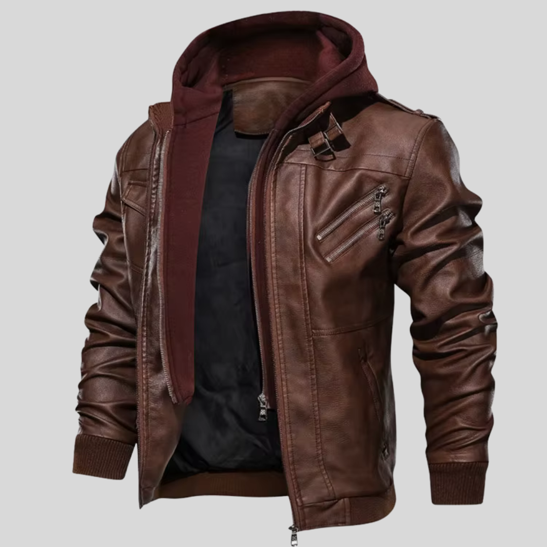 Barry | Leather jacket with detachable hood