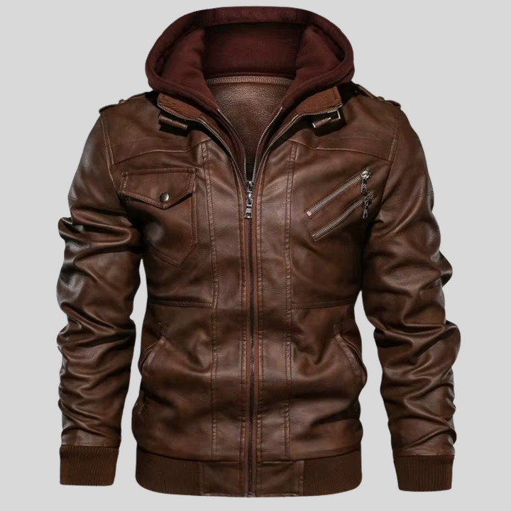Barry | Leather jacket with detachable hood