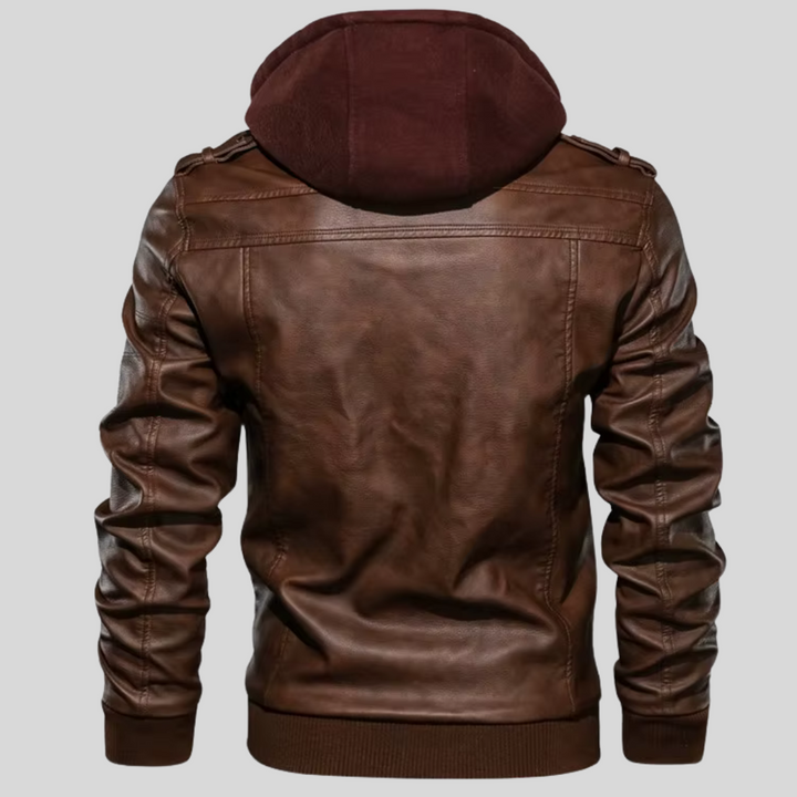 Barry | Leather jacket with detachable hood