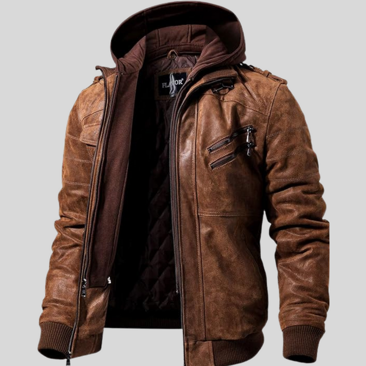 Louie | Leather jacket with detachable hood