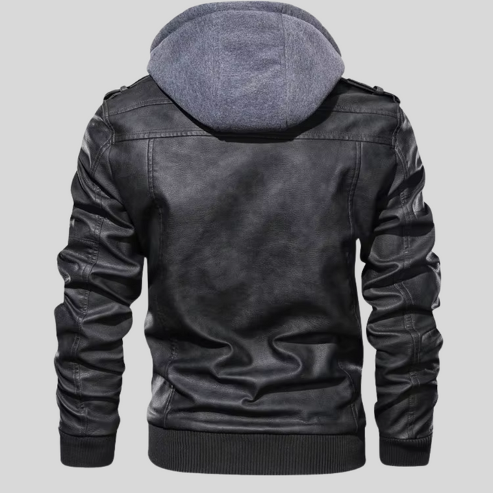 Barry | Leather jacket with detachable hood