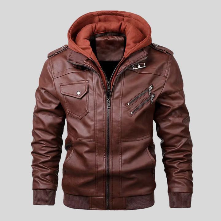 Barry | Leather jacket with detachable hood
