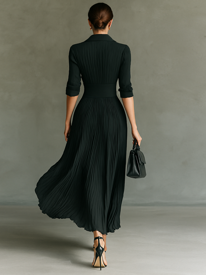 Sandra | Long Pleated Maxi Dress with Long Sleeves