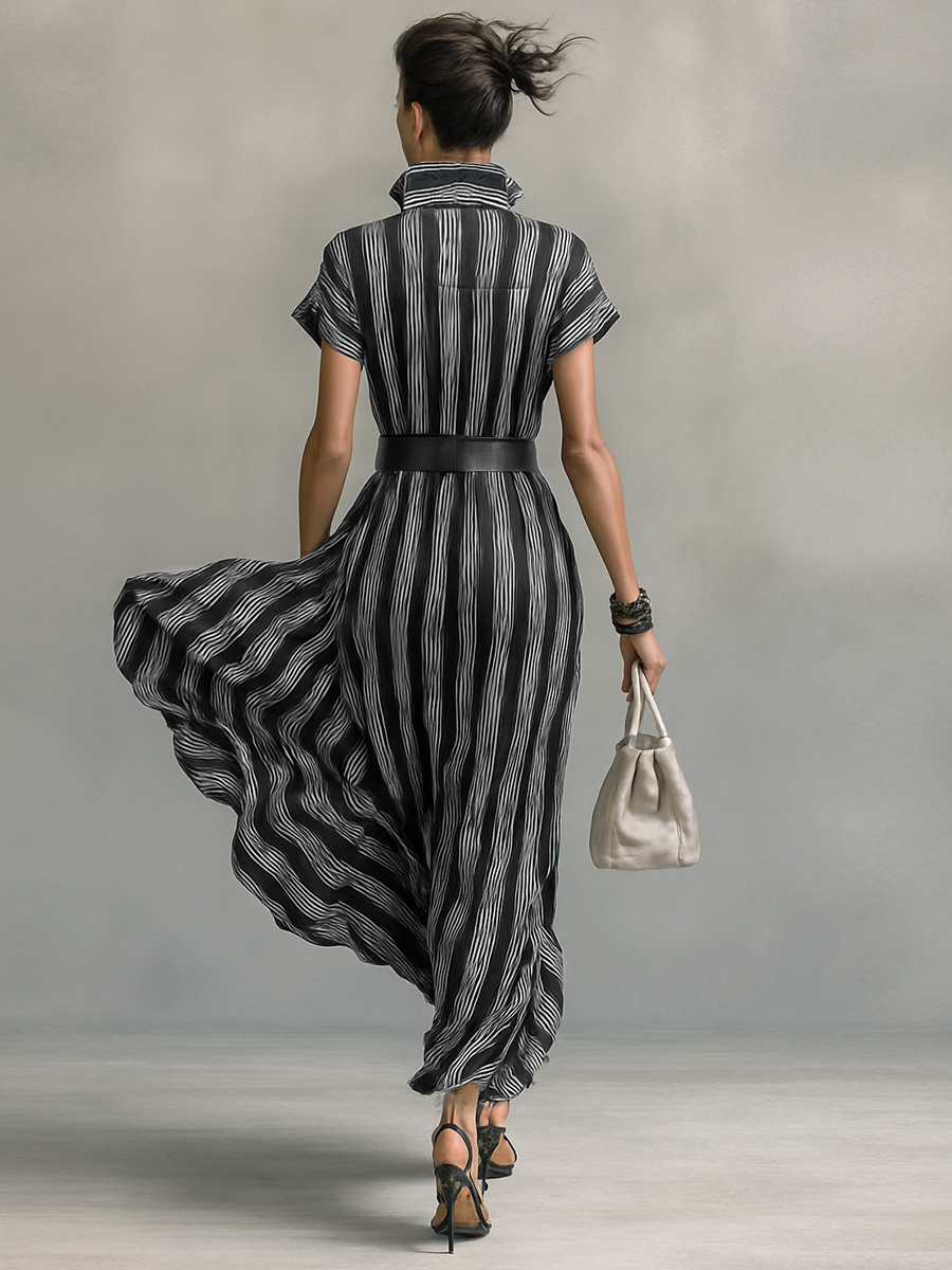 Emery | Striped Maxi Dress with Short Sleeves
