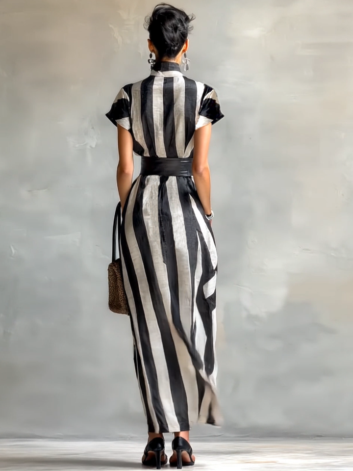 Jane | Striped Short Sleeve Maxi Dress