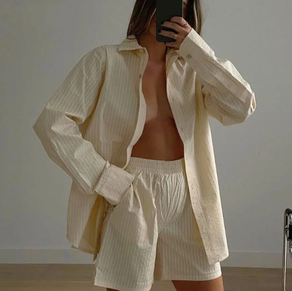 Nadine │ Blue and white striped pyjama set