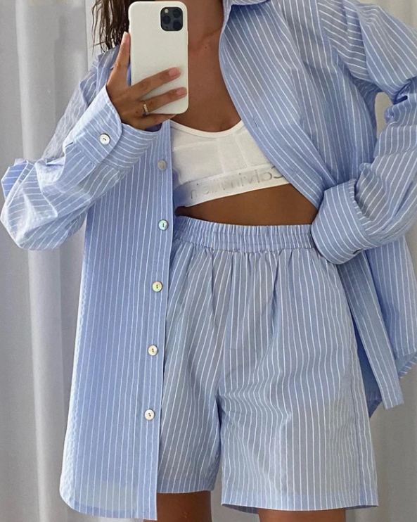 Nadine │ Blue and white striped pyjama set