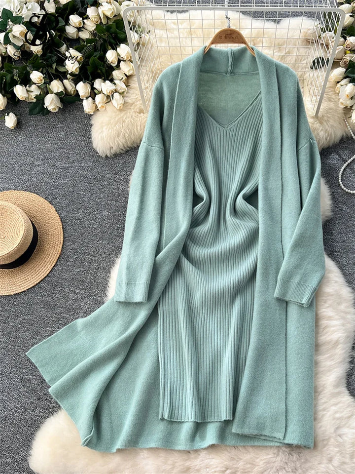 Jane | Casual Knitted Dress & Cardigan Set