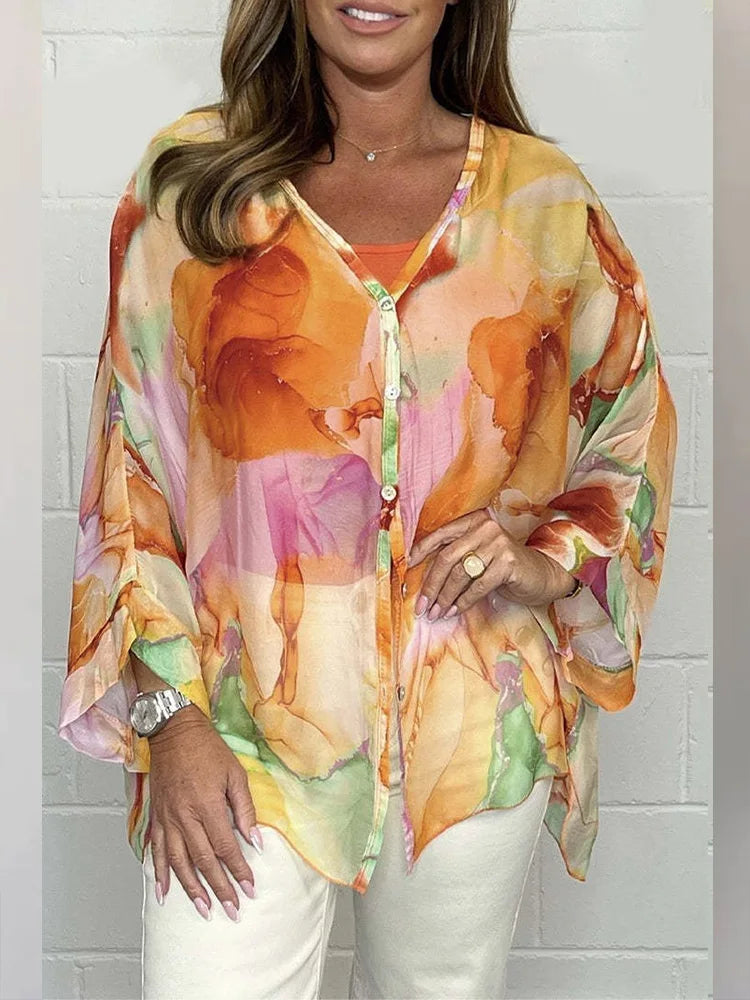 Steph | Elegant oversized blouse with watercolour print