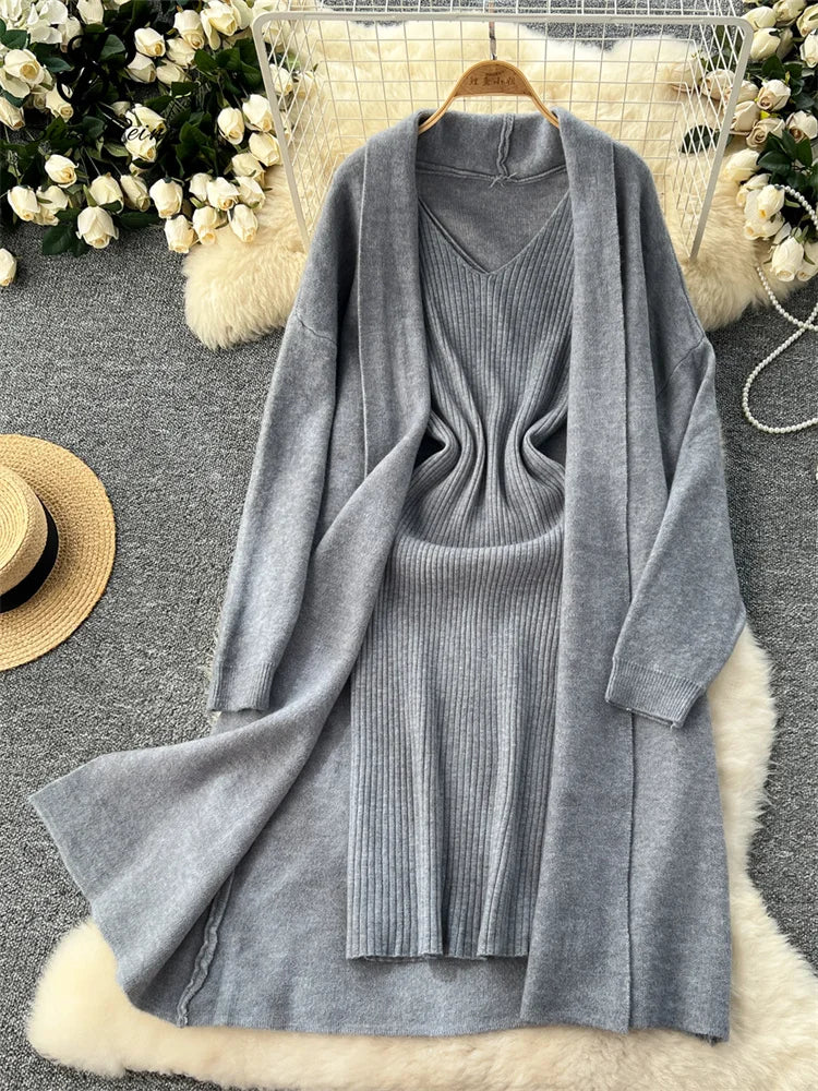 Jane | Casual Knitted Dress & Cardigan Set