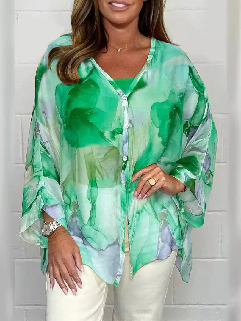 Steph | Elegant oversized blouse with watercolour print