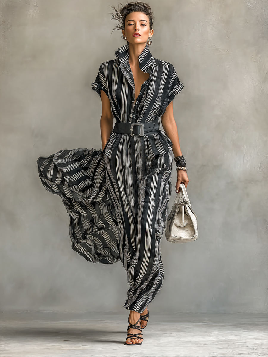 Emery | Striped Maxi Dress with Short Sleeves