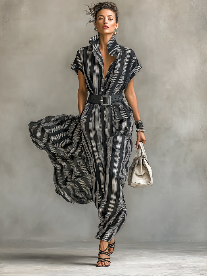 Emery | Striped Maxi Dress with Short Sleeves