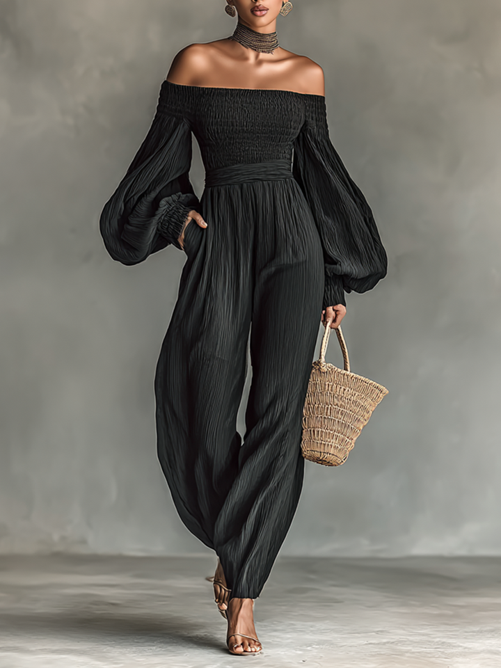 Sophia | Women's Pleated Jumpsuit with Off-the-Shoulder Design
