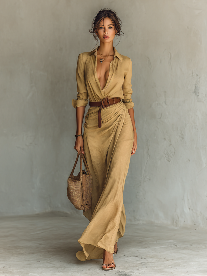 Keziah | Long Maxi Dress with Notched Collar