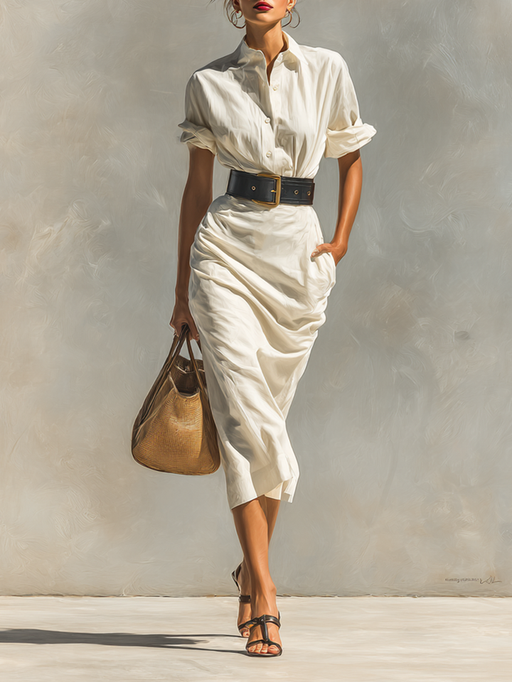 Massie | Women's Midi Dress with Short Sleeves