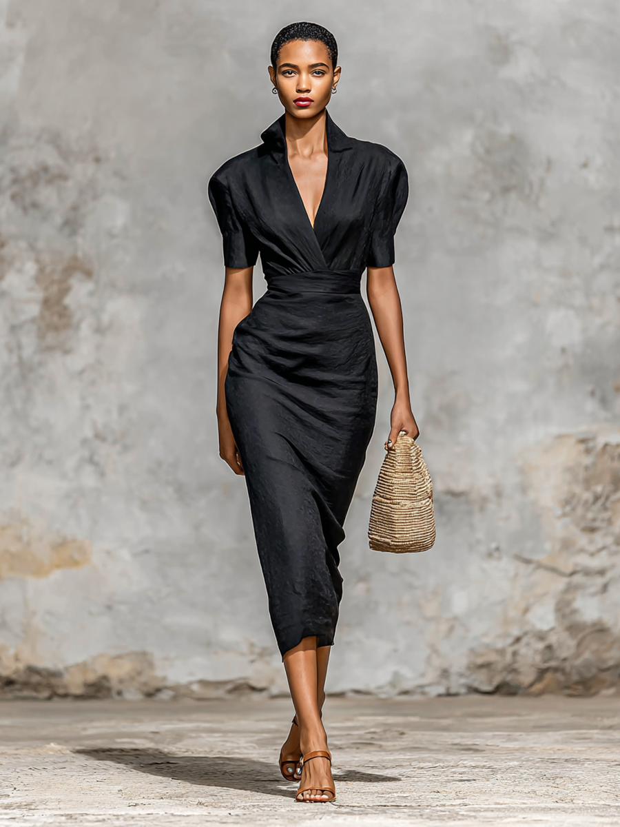 Melania | Short Sleeved V-neck Maxi Dress