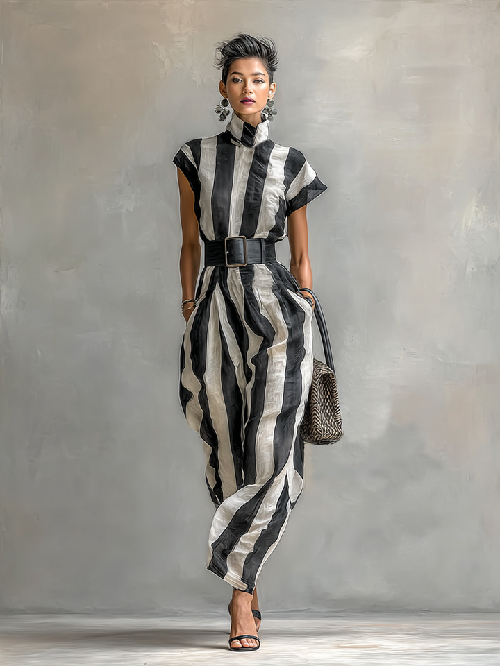 Jane | Striped Short Sleeve Maxi Dress