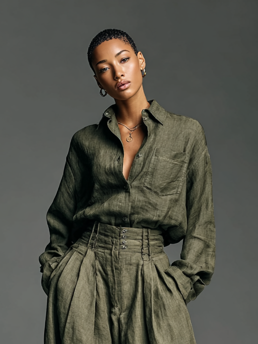 Gianna | Women's Longsleeve Shirt and Wideleg Trouser Set