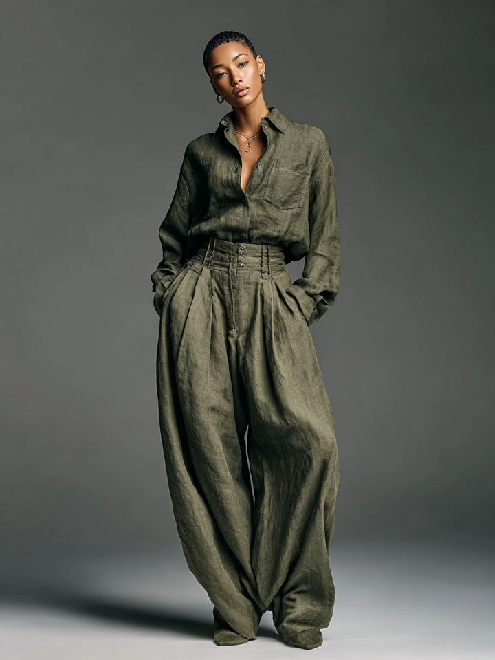 Gianna | Women's Longsleeve Shirt and Wideleg Trouser Set
