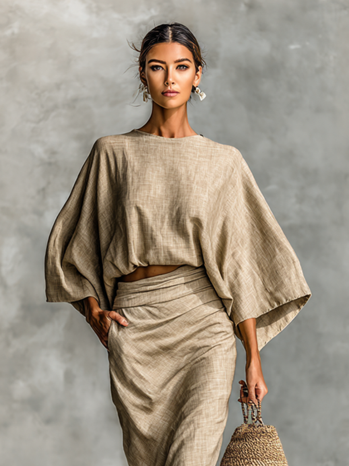 Rachel | Stylish Batwing Sleeve Top and Skirt Set
