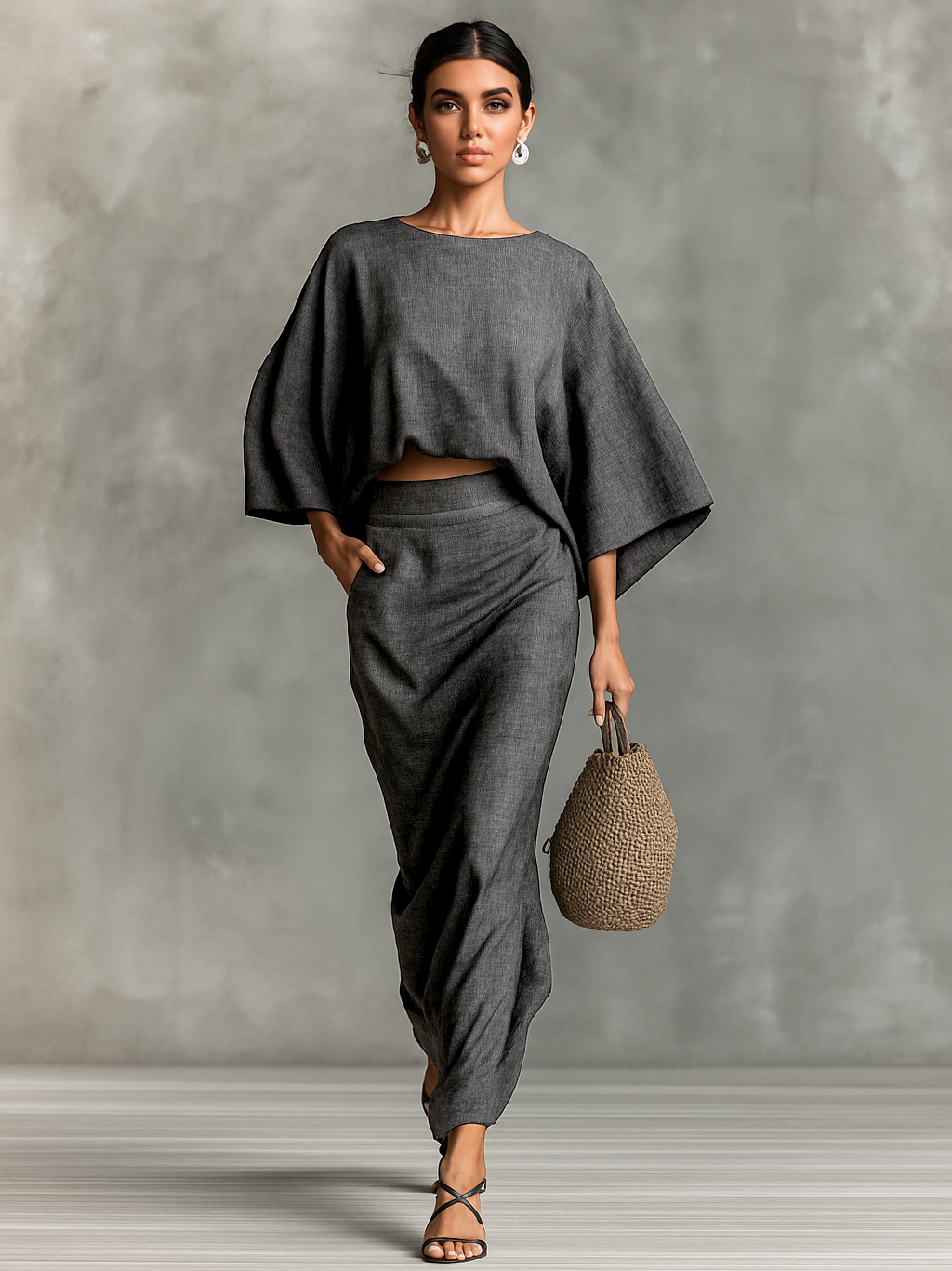 Rachel | Stylish Batwing Sleeve Top and Skirt Set