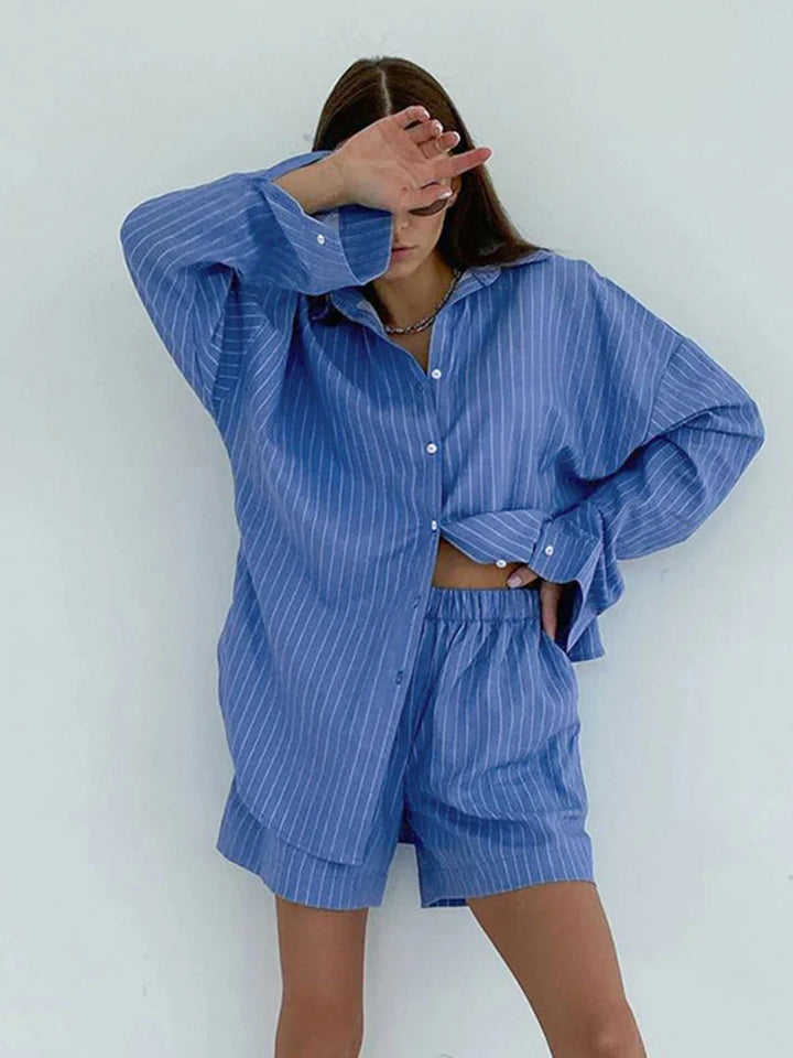 Nadine │ Blue and white striped pyjama set