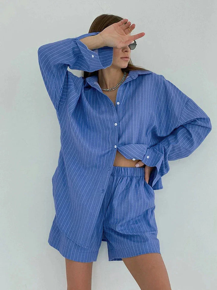 Nadine │ Blue and white striped pyjama set