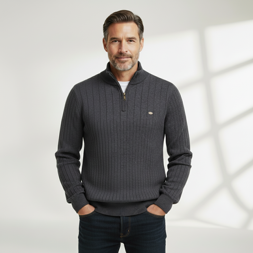 Robert | Quarter Zip Sweater with Stand-up Collar